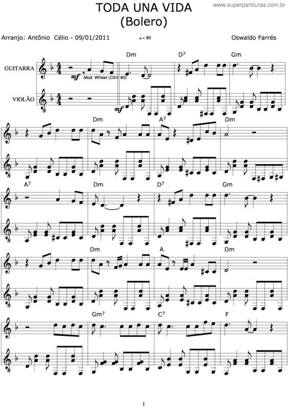 Partitura da música Toda Una Vida v.2