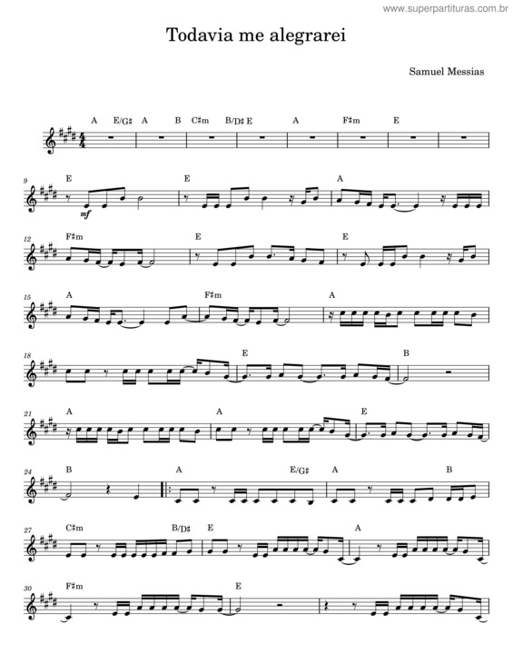 Partitura da música Todavia Me Alegrarei – Samuel Messias v.2
