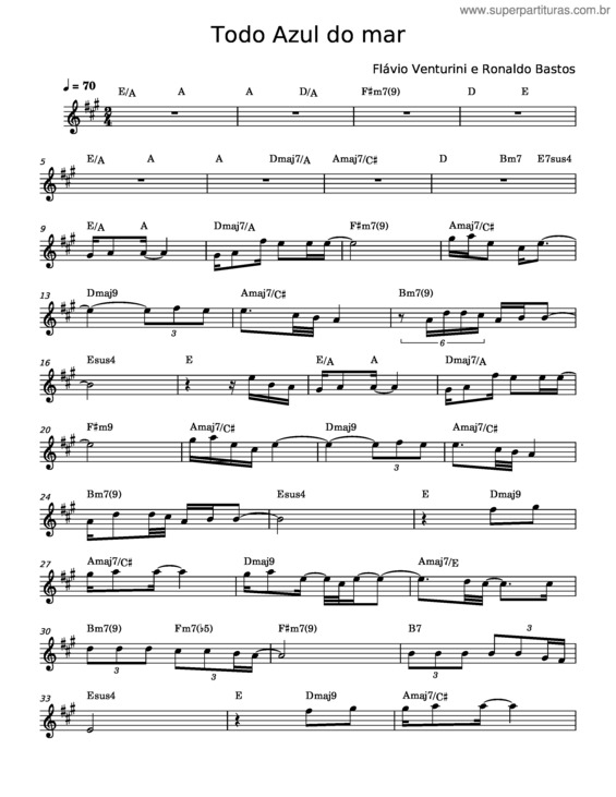 Partitura da música Todo Azul Do Mar – Flávio Venturini