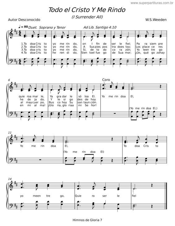 Partitura da música Todo El Cristo Y Me Rindo – W. S. Weeden