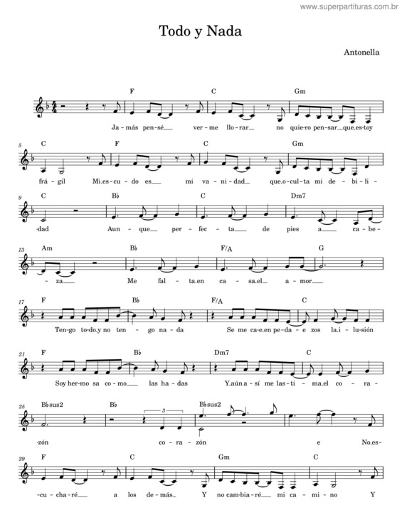 Partitura da música Todo Y Nada – Antonella