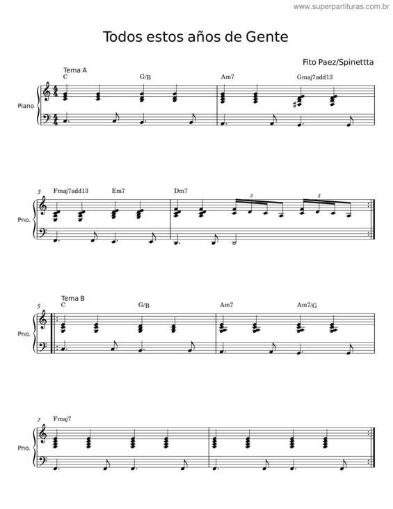 Partitura da música Todos Estos Años De Gente – Luis Alberto Spinetta