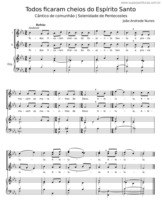 Partitura da música Todos Ficaram Cheios Do Espírito Santo – João Andrade Nunes