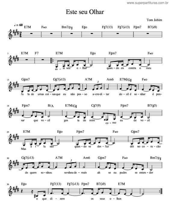 Partitura da música Tom Jobim – Este Seu Olhar