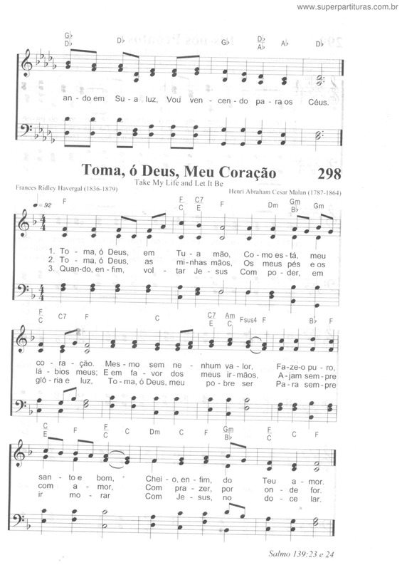 Partitura da música Toma, Ó Deus, Meu Coração