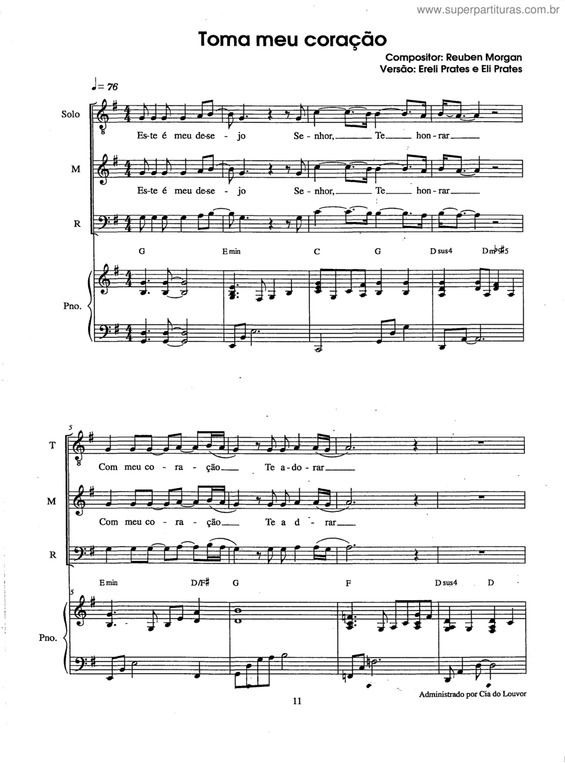 Partitura da música Toma Meu Coração v.3