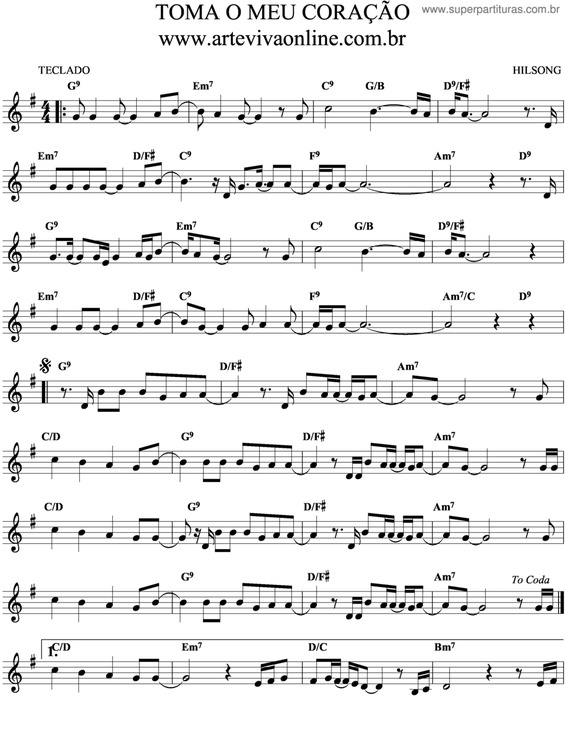 Partitura da música Toma O Meu Coração