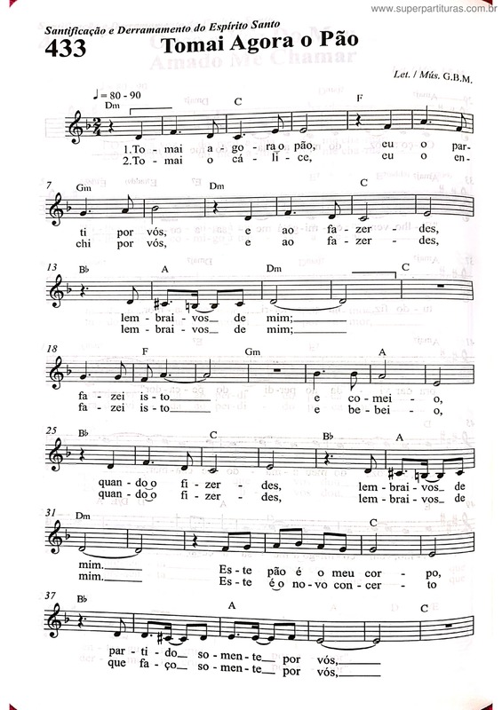 Partitura da música Tomai Agora O Pão