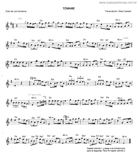 Partitura da música Tómame v.2