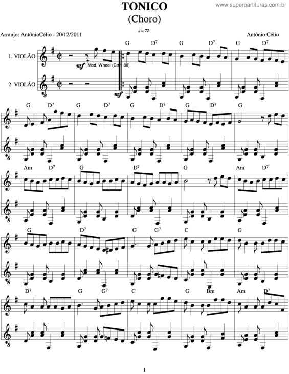 Partitura da música Tonico