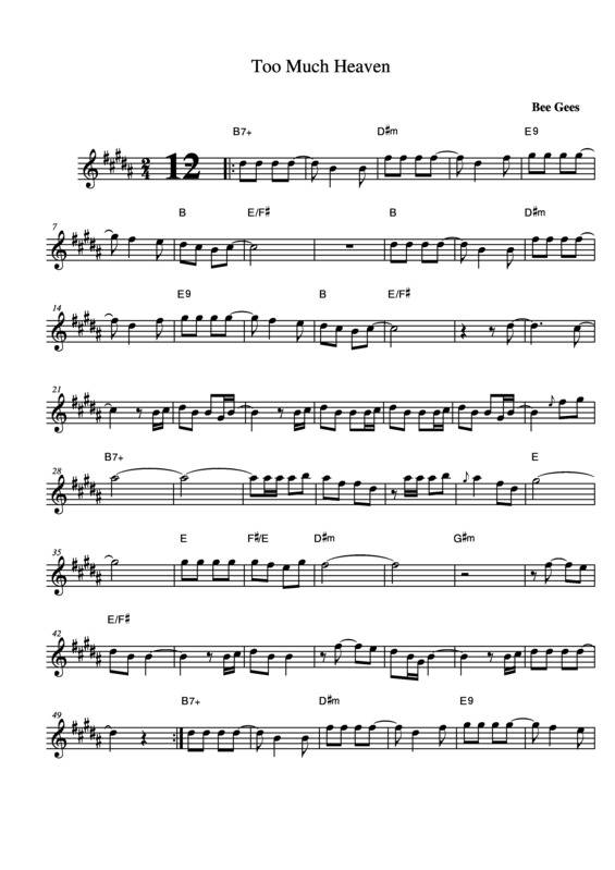 Partitura da música Too Much Heaven v.2