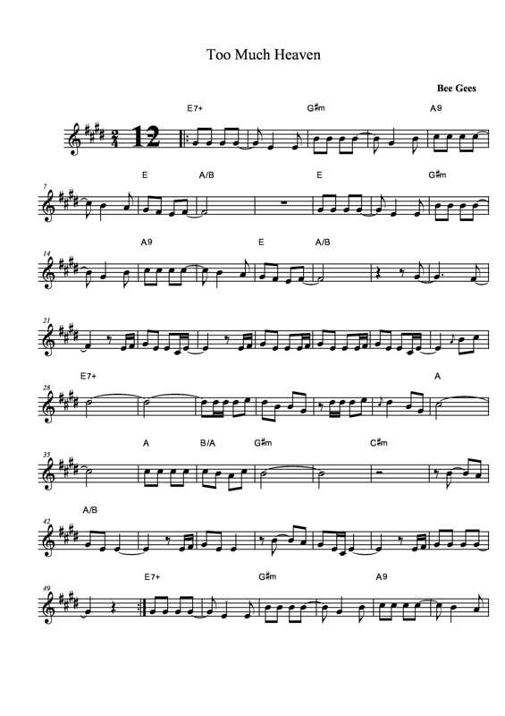 Partitura da música Too Much Heaven v.3