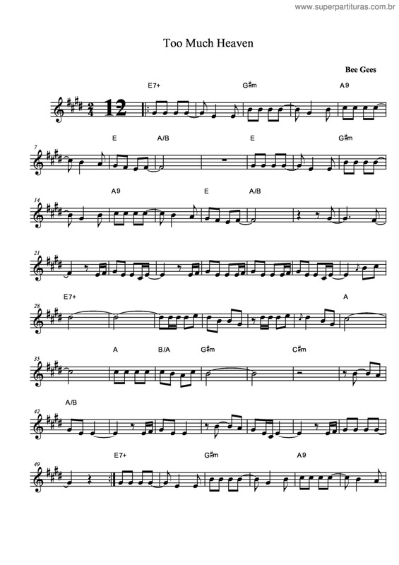 Partitura da música Too Much Heaven v.4