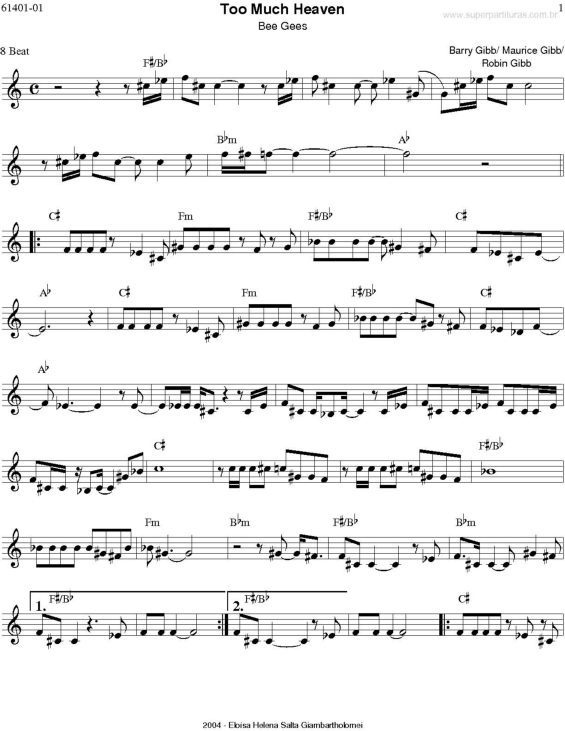 Partitura da música Too Much Heaven