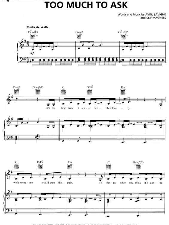 Partitura da música Too Much To Ask v.2