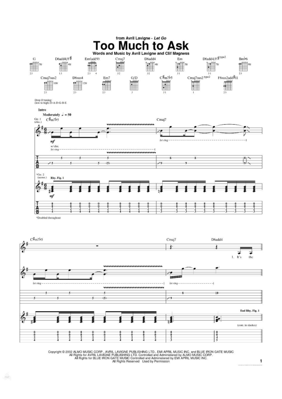 Partitura da música Too Much to Ask