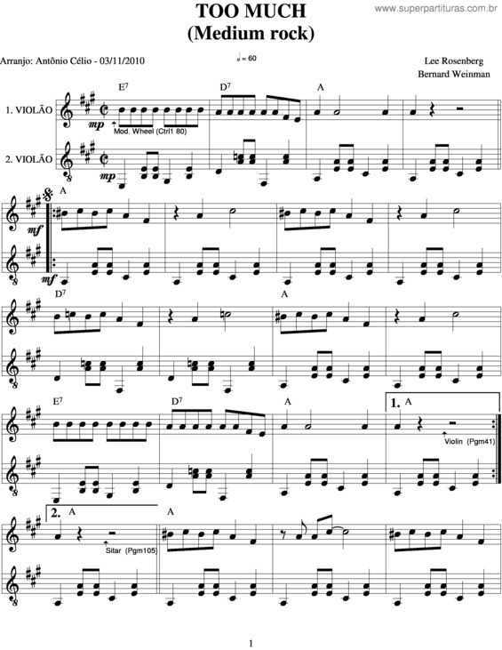 Partitura da música Too Much v.2