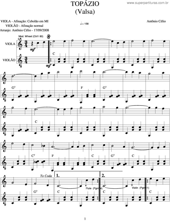 Partitura da música Topázio v.2