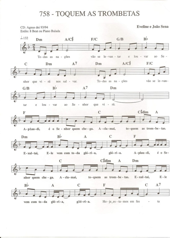 Partitura da música Toquem as Trombetas