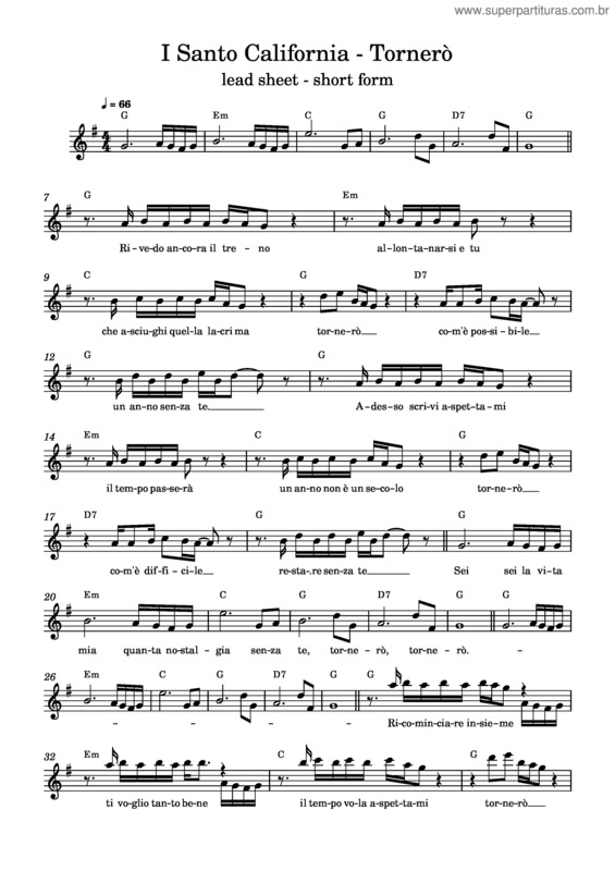 Partitura da música Tornerò – I Santo California v.3
