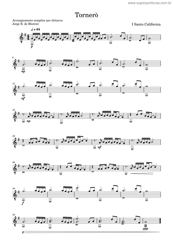 Partitura da música Tornerò – I Santo California v.5