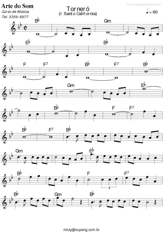 Partitura da música Torneró (I Santo California)