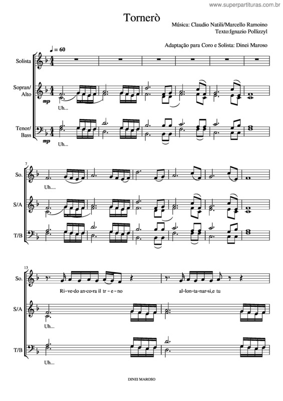 Partitura da música Tornerò v.2