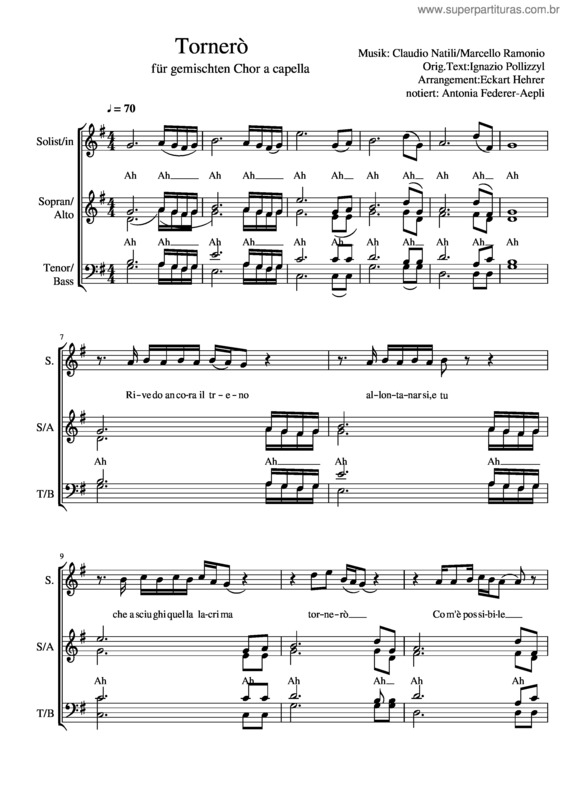 Partitura da música Tornerò v.4