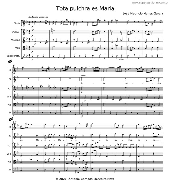 Partitura da música Tota Pulchra Es Maria – José Maurício Nunes Garcia