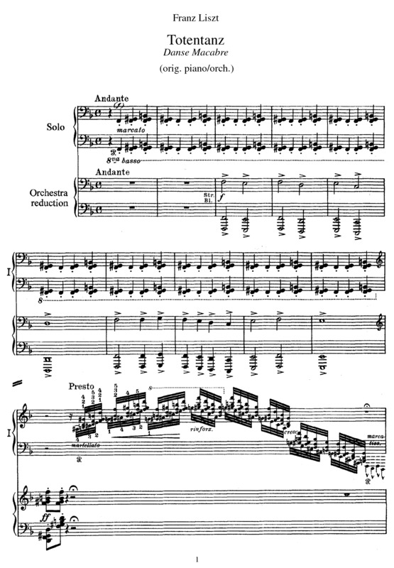 Partitura da música Totentanz (Danse Macabre)