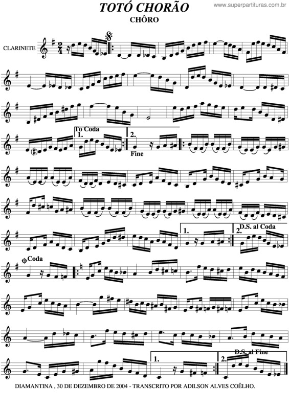 Partitura da música Totó Chorão