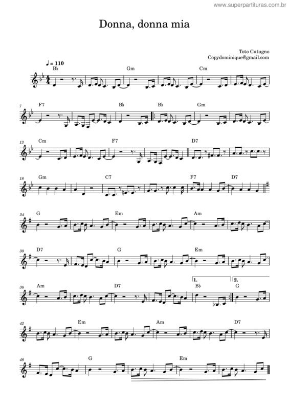 Partitura da música Toto Cutugno Hervé Vilard – Donna, Donna Mia Nous 1977