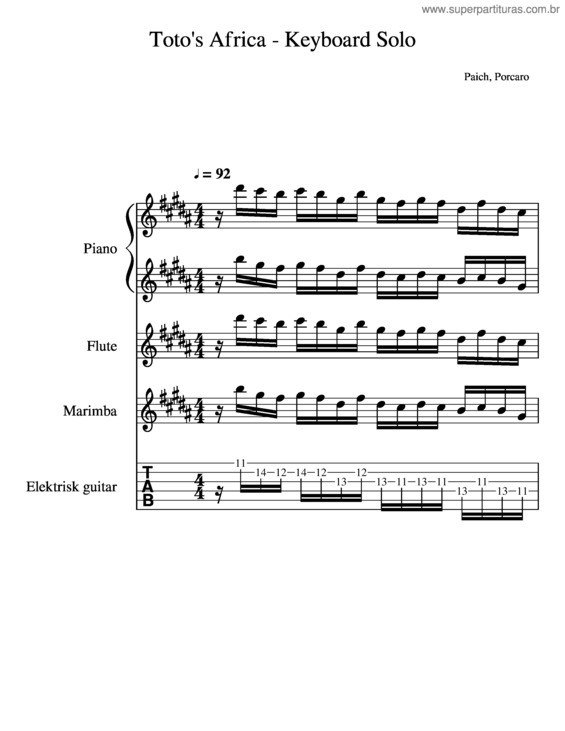 Partitura da música Toto`S Africa – Keyboard Solo
