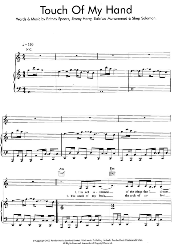 Partitura da música Touch of My Hand