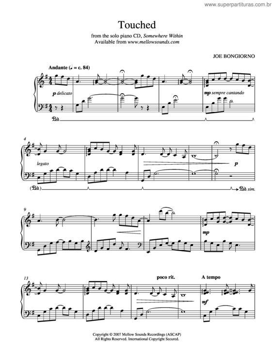 Partitura da música Touched