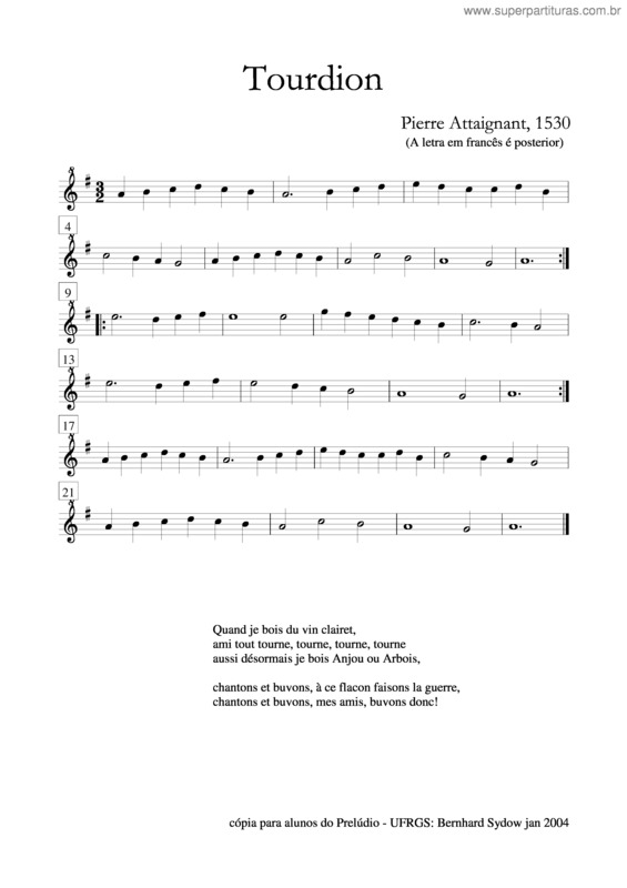 Partitura da música Tourdion
