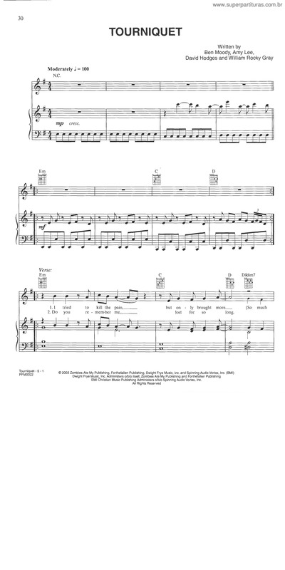 Partitura da música Tourniquet v.2