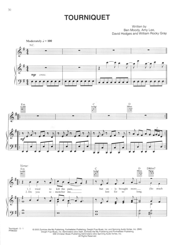 Partitura da música Tourniquet v.3