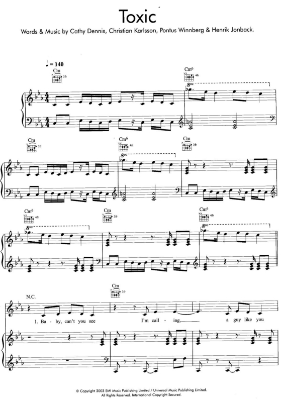 Partitura da música Toxic v.2