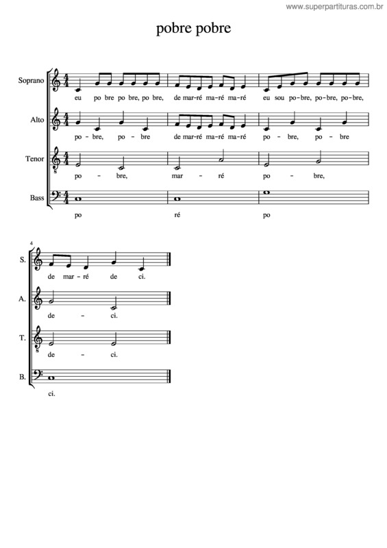 Partitura da música Trab Arranj Coral 4 Vozes Pobre