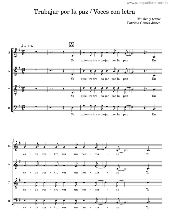 Partitura da música Trabajar Por La Paz