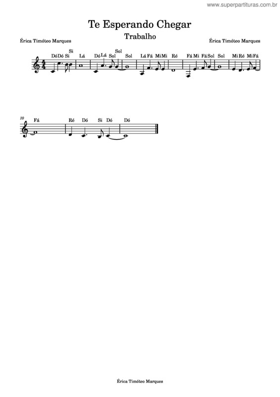 Partitura da música Trabalho – Te Esperando Chegar – Érica Timóteo Marques