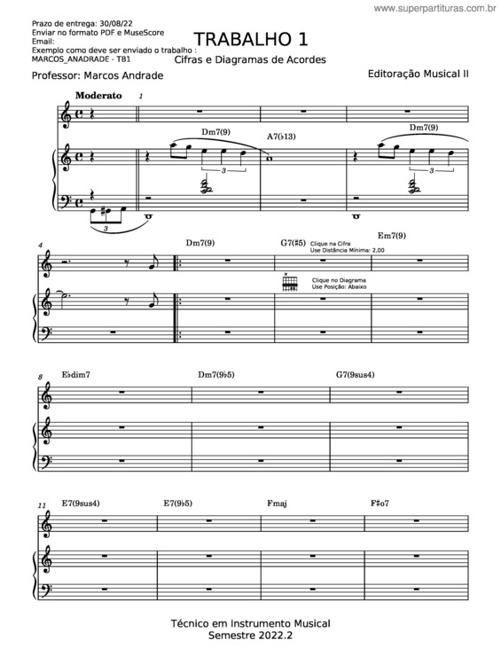 Partitura da música Trabalho 1 – Marcos De Andrade Filho;Tomk