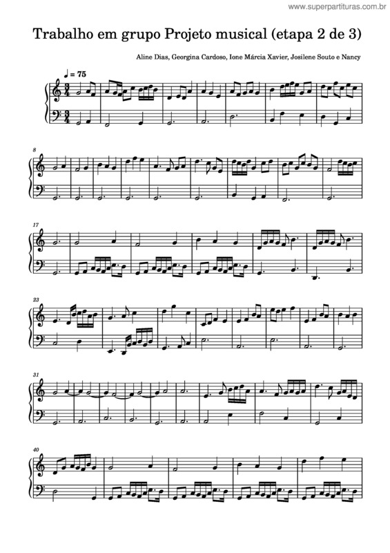 Partitura da música Trabalho Em Grupo Projeto Musical  Etapa 2 De 3