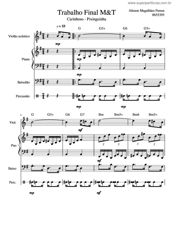 Partitura da música Trabalho Final M&T – Carinhoso