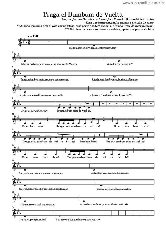 Partitura da música Traga El Bumbum De Vuelta