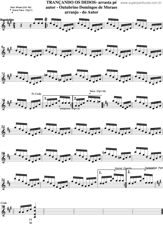 Partitura da música Trançando Os Dedos v.2