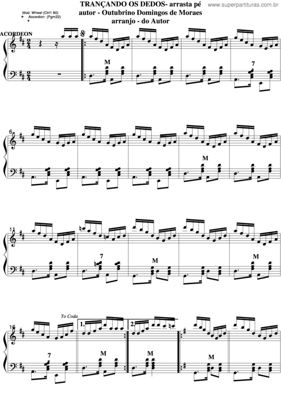 Partitura da música Trançando Os Dedos