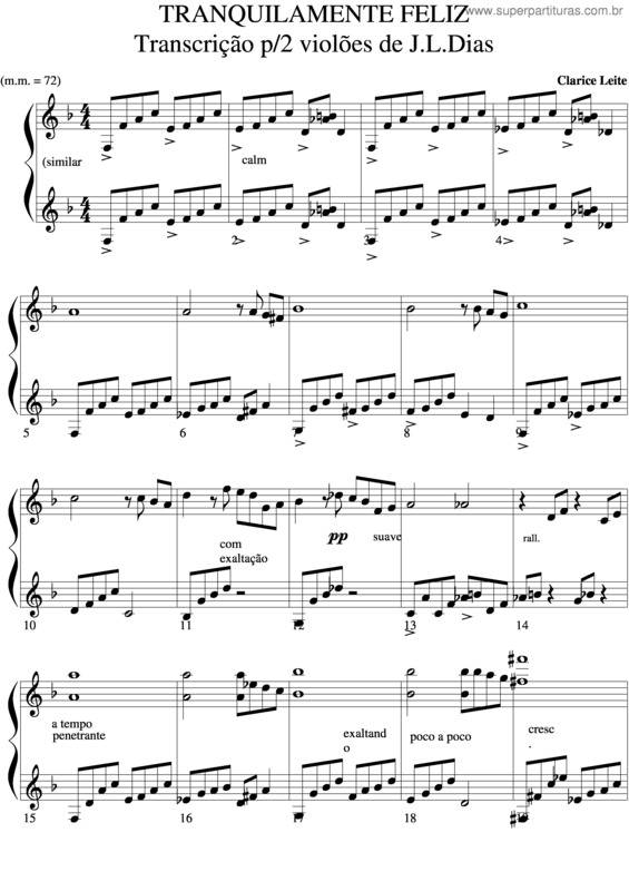 Partitura da música Tranquilamente Feliz