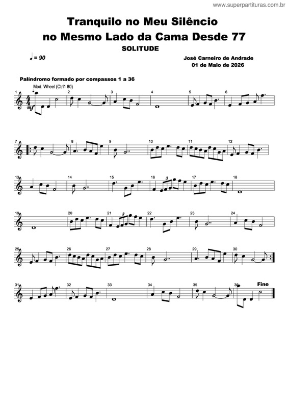Partitura da música Tranquilo No Meu Silêncio No Mesmo Lado Da Cama Desde 77